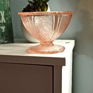 Vintage Authentic Pink Cherry Blossom Depression Glass Candy Dish.